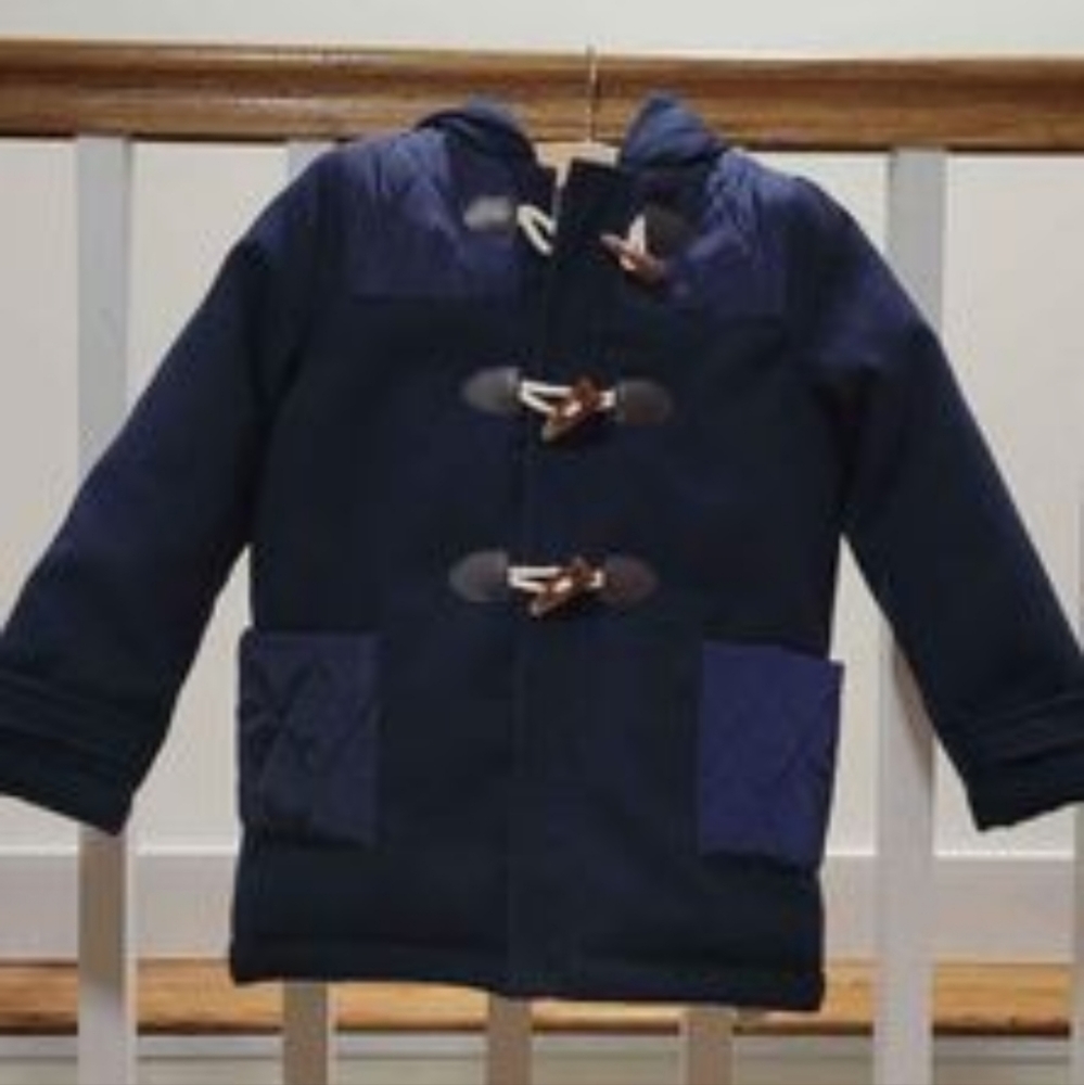 Navy kids coat with hood size 4